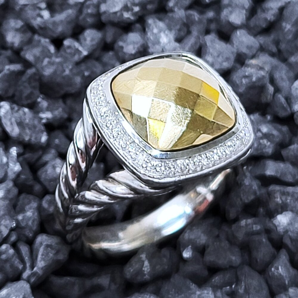 David Yurman Silver and Yellow Gold Faceted Cable Ring